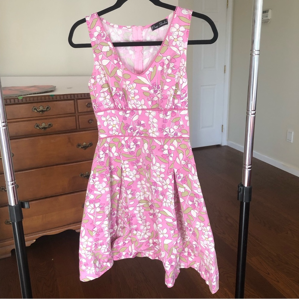 Y2k vintage Pink floral v neck a line dress